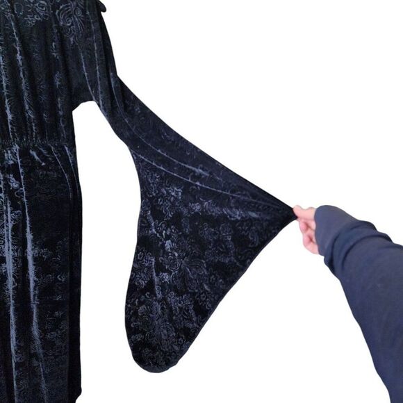 Spirit Witchy Dark Fantasy Vampire Hooded Bell Sleeve Dress Womens L Black - Picture 7 of 10